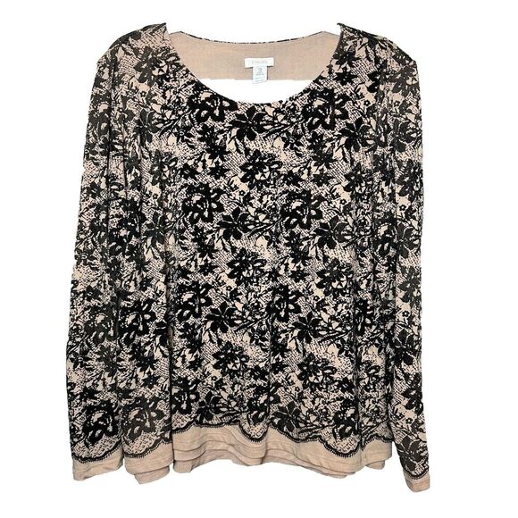 2/$30 Chicos Velvet Burnout Top Size XL Whimsigoth Floral Distressed Grunge - Picture 1 of 14
